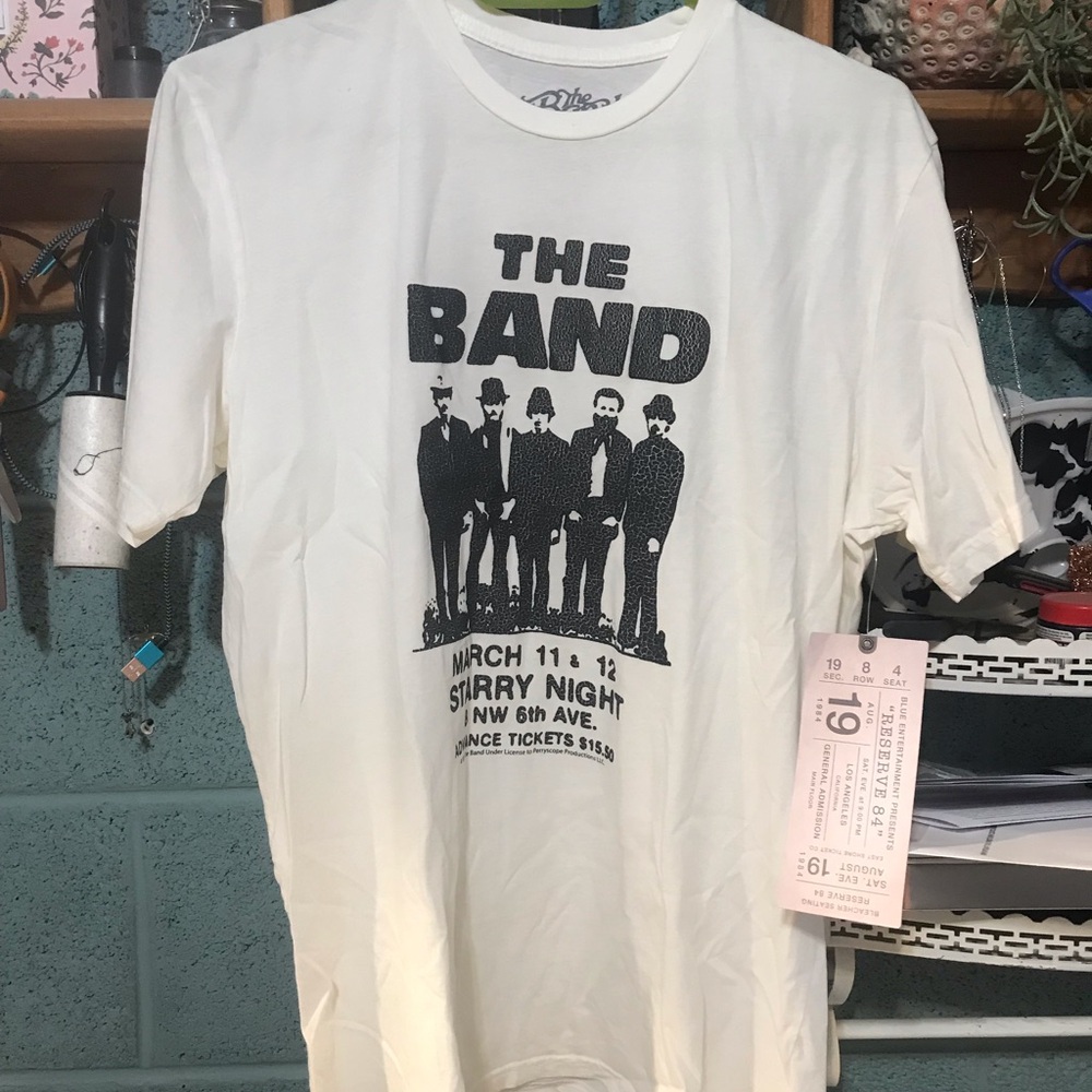 White Graphic T-Shirt with Band Print